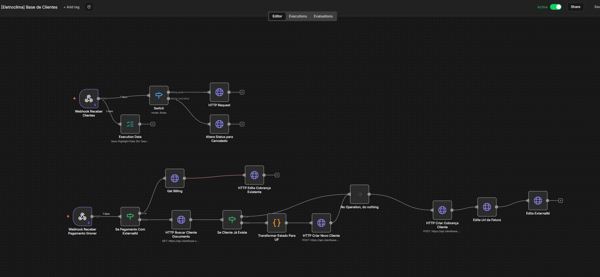 Automação Base de Clientes - Fluxo de trabalho n8n
